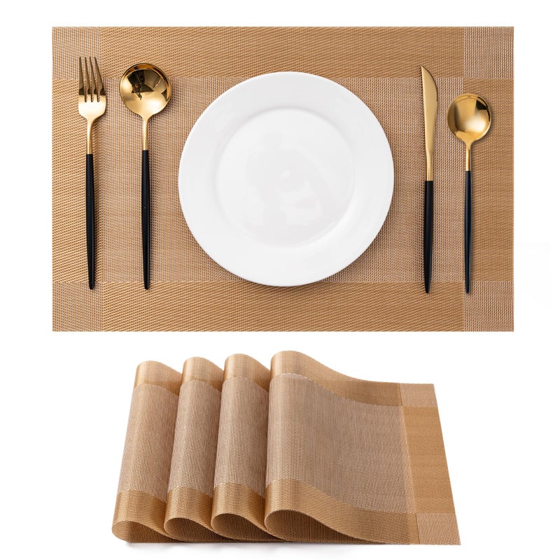 CADONO Placemats Set of 4 Washable Indoor/Outdoor Vinyl Place Mats for Dining Table Durable Non-Slip Heat Resistant PVC Weave Table Mats(Gold Cube) - Image 1